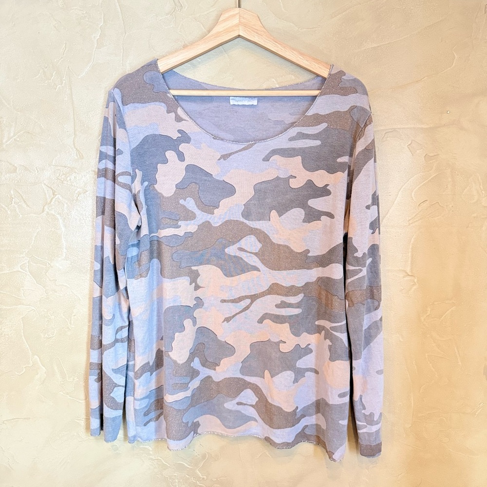 Made in Italy Neutral Camo Shimmer Knit Top Medium Y2K - Picture 2 of 10